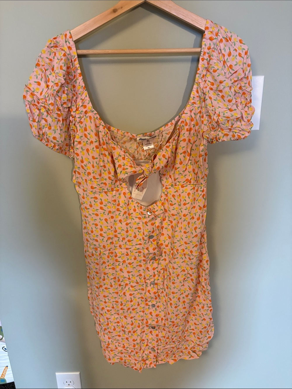 Tie-Front Puff Sleeve Floral Tunic Top - Pink/Orange - Picture 1 of 4